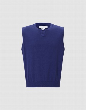 Blue Men's Urban Revivo Plain Sweaters | RAV9769UY