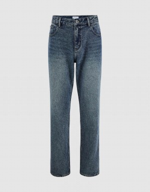 Blue Men's Urban Revivo Straight Jeans | ADC178NT