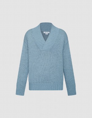 Blue Men's Urban Revivo V-Neck Knitted Cardigan | WIA9318GF