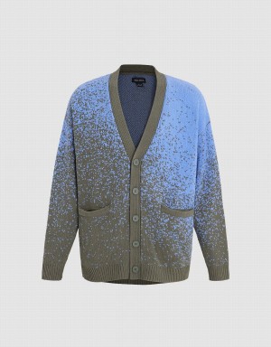 Blue Multicolor Men's Urban Revivo Printed V-Neck Knitted Cardigan | VEG9111QC