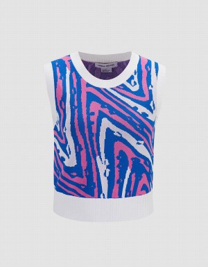 Blue Multicolor Women's Urban Revivo Abstract Pattern Knitted Tank Top | YRZ479TA