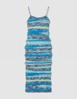 Blue Multicolor Women's Urban Revivo Striped Knitted Cami Dress | HJA5943LY