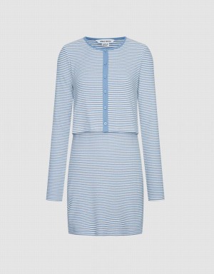 Blue Women's Urban Revivo 2 In 1 Striped Knitted Dress | SZK9977PJ