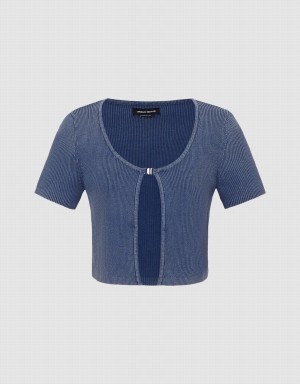 Blue Women's Urban Revivo Buckled Knitted Cardigan | WWB2311LF