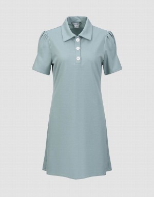 Blue Women's Urban Revivo Button Half Placket Straight Dress | XHA7158TR