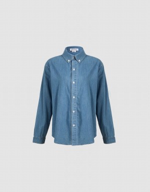 Blue Women's Urban Revivo Button Up Denim Shirts | YDR3282WK