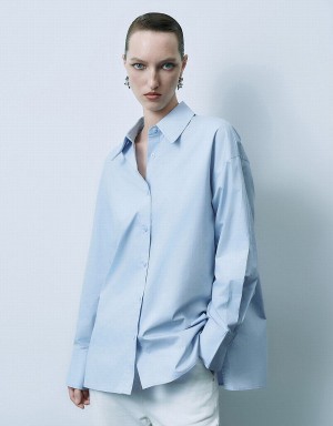 Blue Women's Urban Revivo Button Up Straight Shirts | GFE2139VH