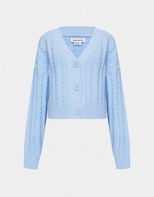 Blue Women's Urban Revivo Cable Knit Button Up Cardigan | OVX7389NA