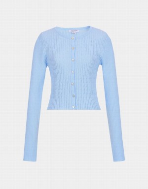 Blue Women's Urban Revivo Cable Knit Fitted Cardigan | DBN739KH