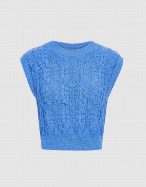 Blue Women's Urban Revivo Cable Knit Tank Top | TDJ1333EZ