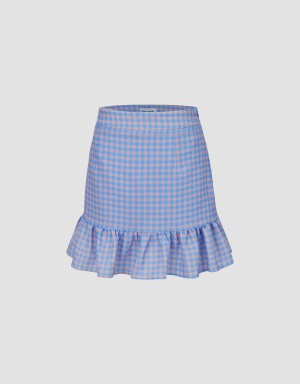 Blue Women's Urban Revivo Checkered Mini A-Line Checkered Skirts | ZZN4677JU