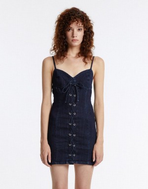 Blue Women's Urban Revivo Corset Style Denim Dress | CTF2882NO