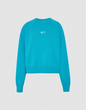 Blue Women's Urban Revivo Crew Neck Loose Sweatshirts | FMG6542RX