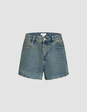 Blue Women's Urban Revivo Denim Shorts | EXY4838TB