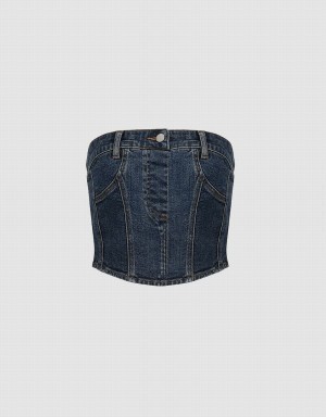 Blue Women's Urban Revivo Denim Top Shirts | CFW3443CW