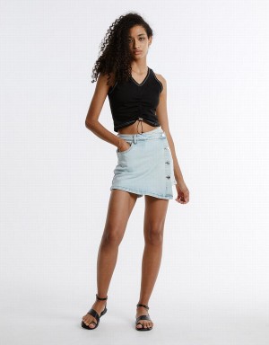 Blue Women's Urban Revivo Denim Wrap Skirts | IQJ9492RE