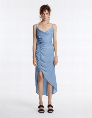 Blue Women's Urban Revivo Draped Midi Dress | ZJE249XT