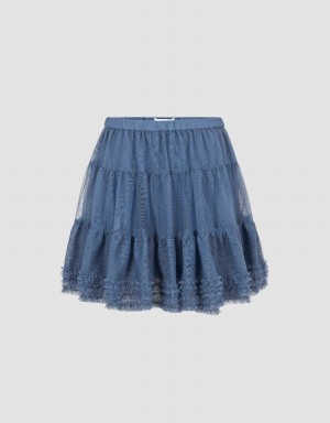 Blue Women's Urban Revivo Elastic Waist Mini A-Line Skirts | UKZ532VE