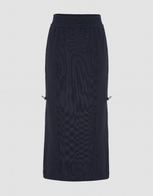 Blue Women's Urban Revivo Elastic Waist Straight Midi Skirts | ASG4590HR