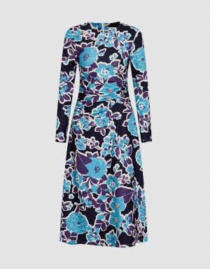 Blue Women's Urban Revivo Floral Print Knit Dress | AGP4715WP