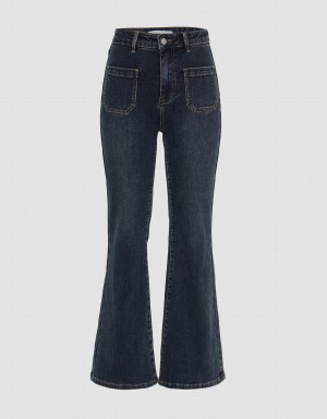 Blue Women's Urban Revivo Front Pockets Flare Jeans | LQP905ZV