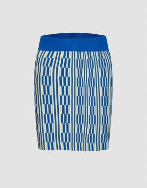 Blue Women's Urban Revivo Geo Pattern Knit Skirts | XFF5368SV