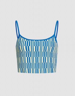 Blue Women's Urban Revivo Geo Pattern Knitted Cami Tank Top | LDQ3080ZW