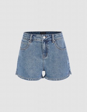 Blue Women's Urban Revivo Glamor Denim Shorts | VMP4325HT