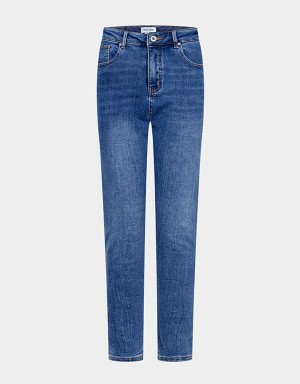 Blue Women's Urban Revivo Mid Waist Mom Jeans | CQH9648UO