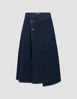 Blue Women's Urban Revivo Midi A-Line Denim Skirts | IXH8123QI