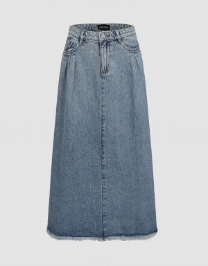 Blue Women's Urban Revivo Midi A-Line Denim Skirts | PHH771UU