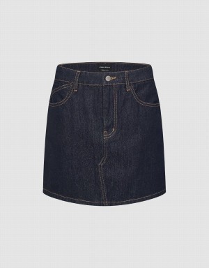 Blue Women's Urban Revivo Mini A-Line Denim Skirts | GTW45100MS