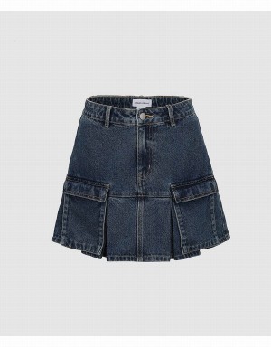 Blue Women's Urban Revivo Mini A-Line Denim Skirts | IGC8376UJ