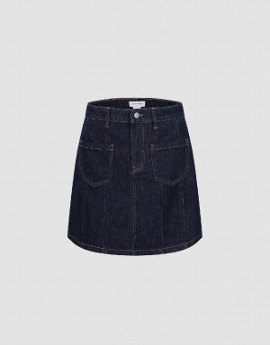 Blue Women's Urban Revivo Mini A-Line Denim Skirts | MAT6478XU