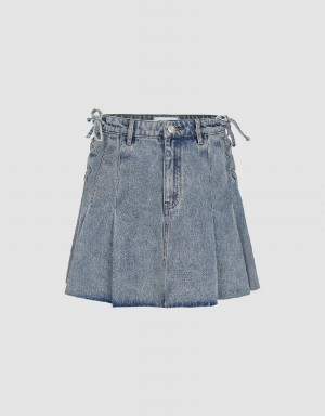 Blue Women's Urban Revivo Mini A-Line Denim Skirts | AMG5032LO