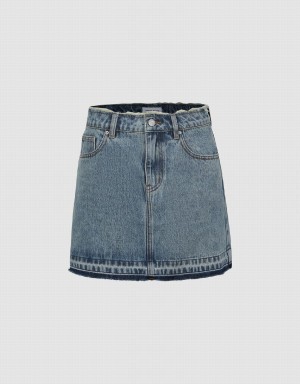 Blue Women's Urban Revivo Mini A-Line Denim Skirts | FWN2741ZO