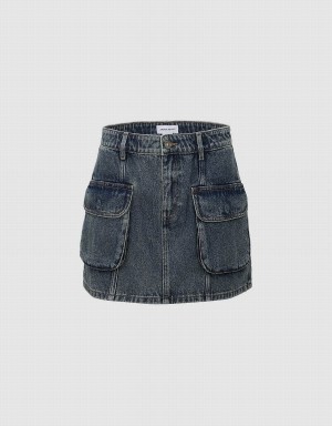 Blue Women's Urban Revivo Mini A-Line Denim Skirts | QBF2459ED