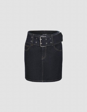 Blue Women's Urban Revivo Mini Skinny Denim Skirts | JGZ8147CG