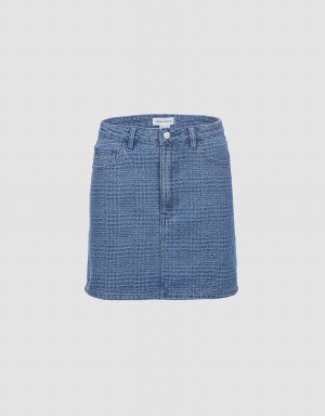 Blue Women's Urban Revivo Plaid Denim Skirts | CRQ7583VL