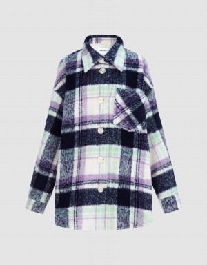 Blue Women's Urban Revivo Plaid Straight Checkered Jackets | PBW118PD