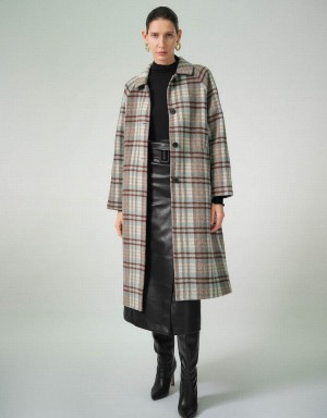 Blue Women's Urban Revivo Plaid Straight Checkered Coats | VHV2324MK