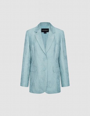 Blue Women's Urban Revivo Pritned Notch Lapel Blazers | RJN5225YD