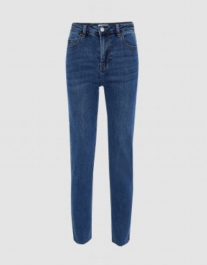 Blue Women's Urban Revivo Raw Hem Skinny Jeans | GME4032OG