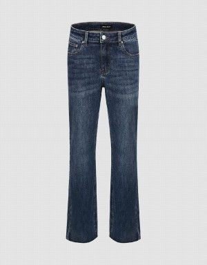 Blue Women's Urban Revivo Raw Hem Straight Jeans | TJB755SG