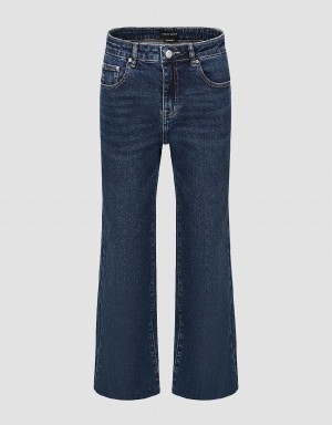 Blue Women's Urban Revivo Raw Hem Straight Jeans | EVX6111DV