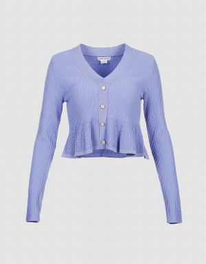 Blue Women's Urban Revivo Ribbed Knit Button Front Knitted Top Cardigan | UOB121ZF