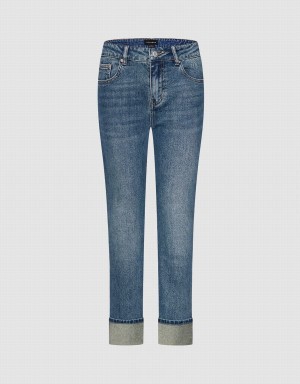 Blue Women's Urban Revivo Rolled Up Hem Straight Jeans | TOM9593IN