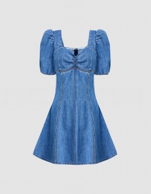 Blue Women's Urban Revivo Skater Denim Dress | ZMA831OS