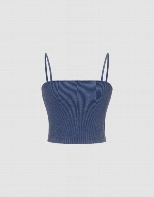 Blue Women's Urban Revivo Sleeveless Off-Shoulder Knitted Top Cardigan | TMW7138OZ