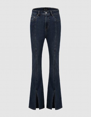 Blue Women's Urban Revivo Split Hem Flare Jeans | LBW8481WZ